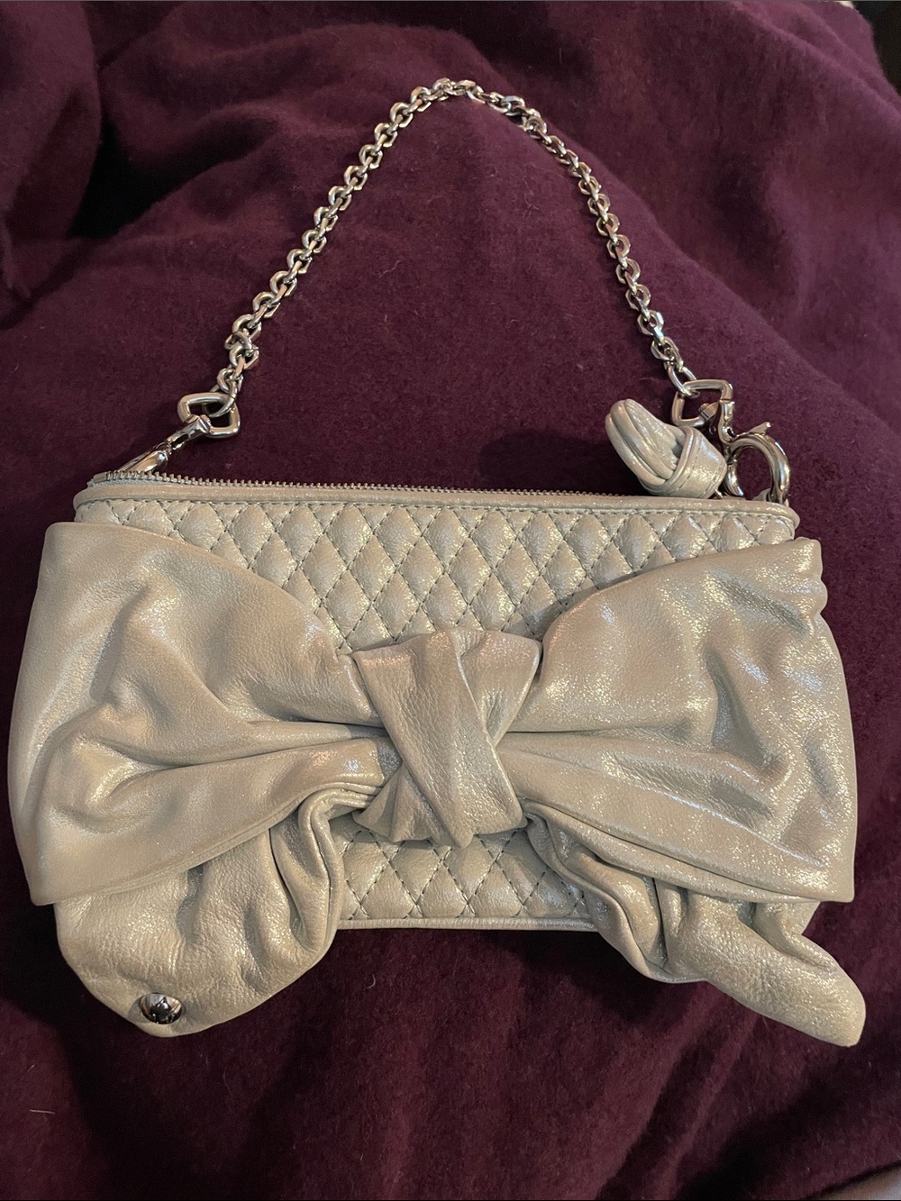 Vintage Juicy Couture Shimmery Ice Blue Quilted Bow Purse EUC